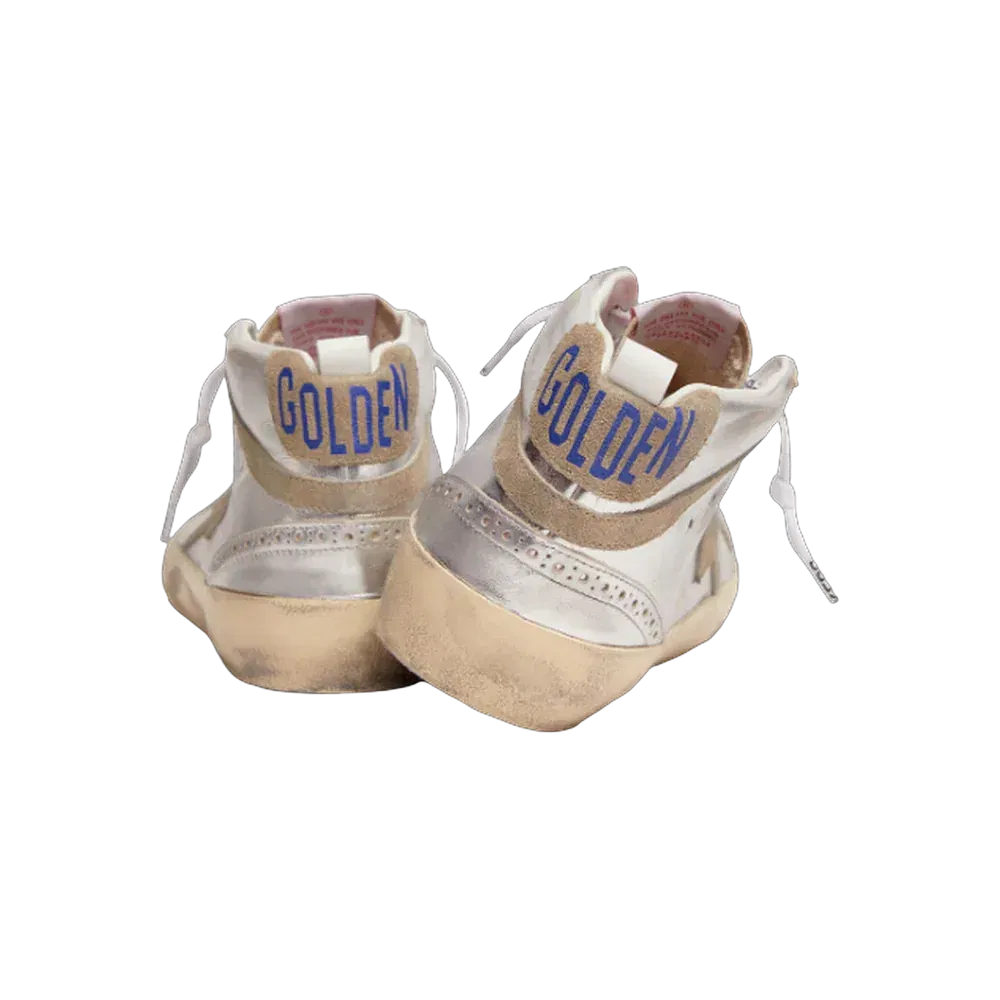 Golden Goose Mid Star In Silver Laminated Leather With Dove Gray Star