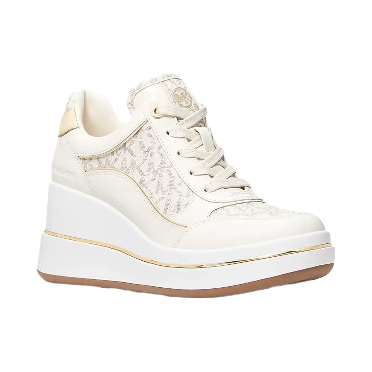 Michael Kors Emmy Signature Logo and Leather Wedge Trainer Vanilla