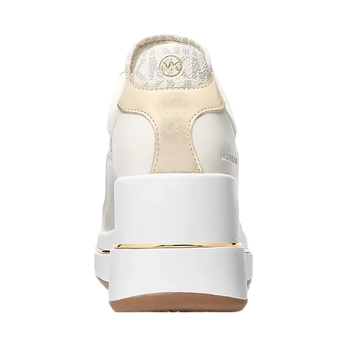 Michael Kors Emmy Signature Logo and Leather Wedge Trainer Vanilla