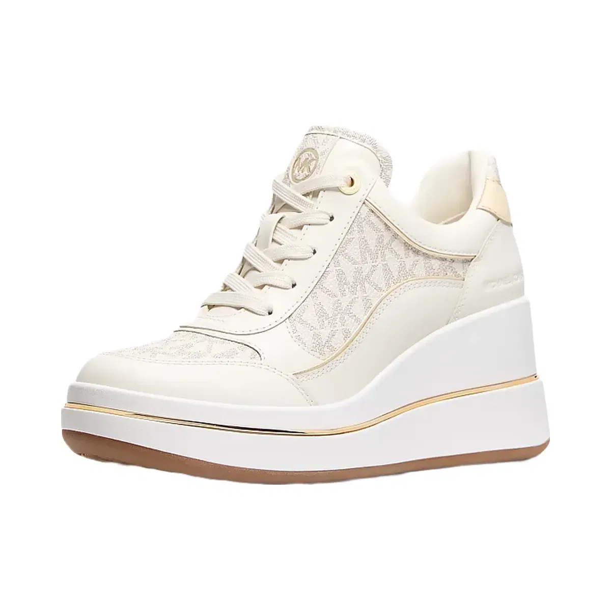Michael Kors Emmy Signature Logo and Leather Wedge Trainer Vanilla