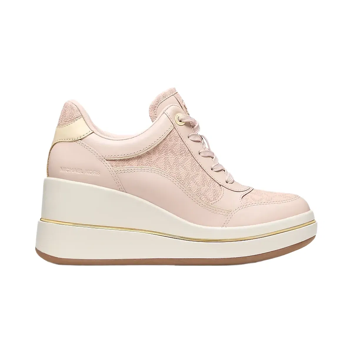 Michael Kors Emmy Signature Logo and Leather Wedge Trainer Soft Pink