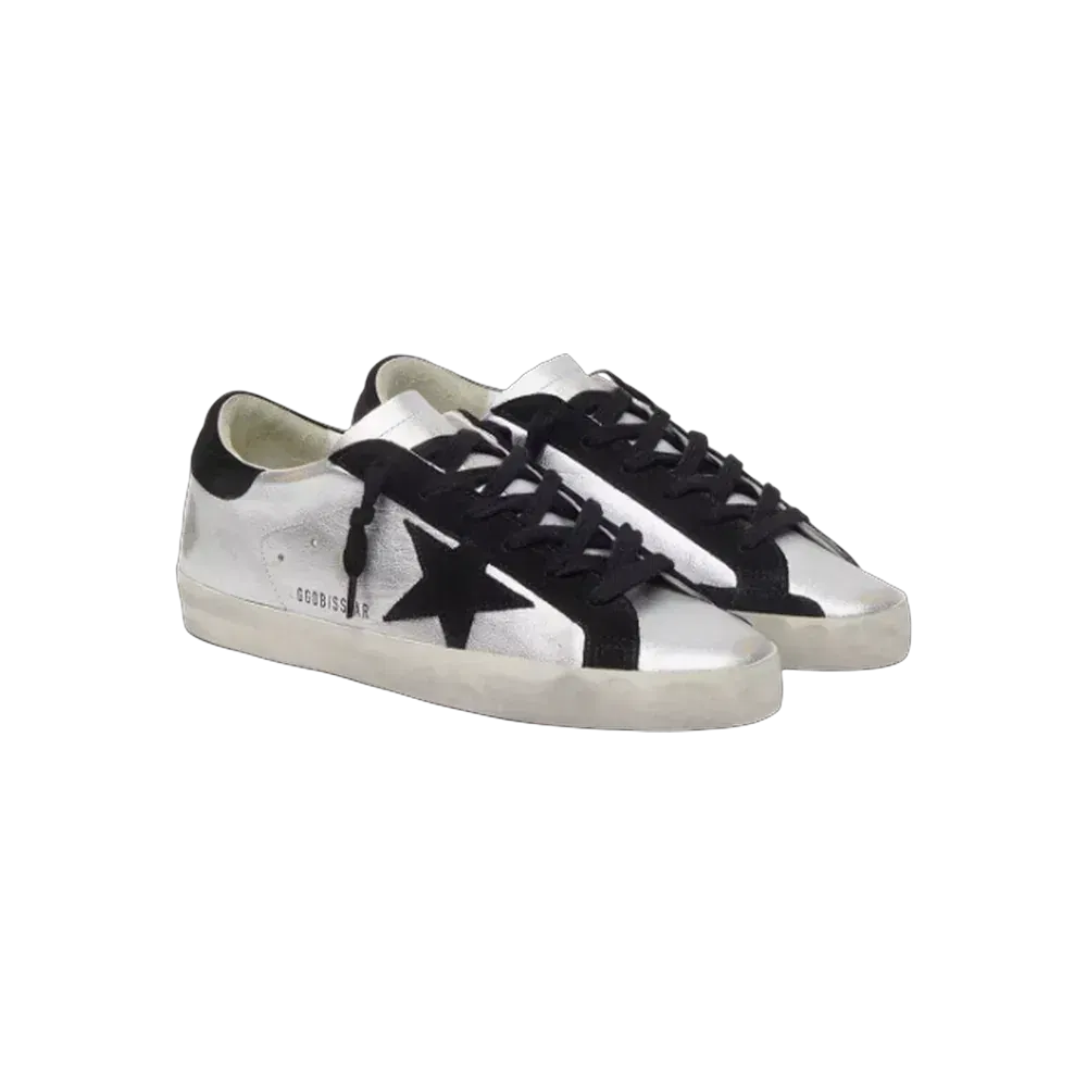 Golden Goose Super-Star In Silver Leather With Contrasting Inserts