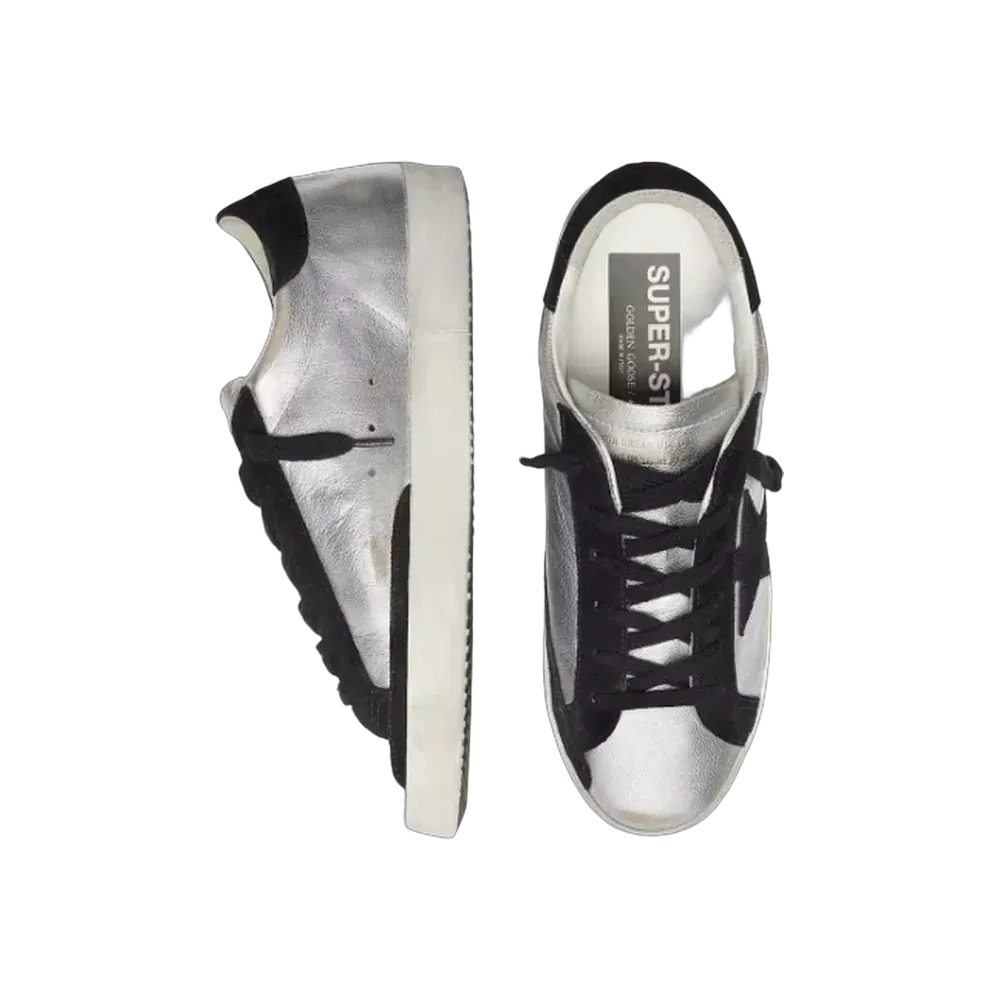 Golden Goose Super-Star In Silver Leather With Contrasting Inserts