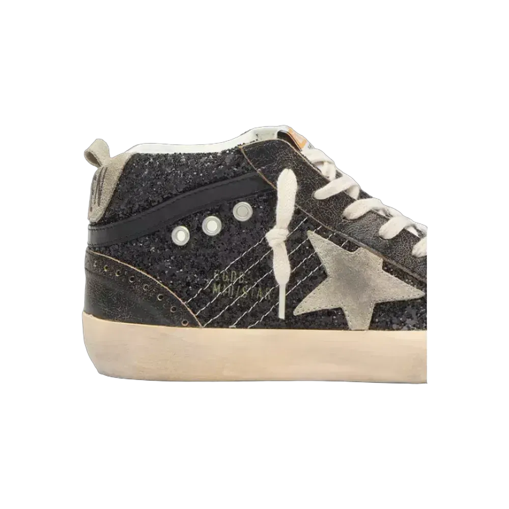 Golden Goose Mid Star In Black Glitter With Dove-Gray Suede Star