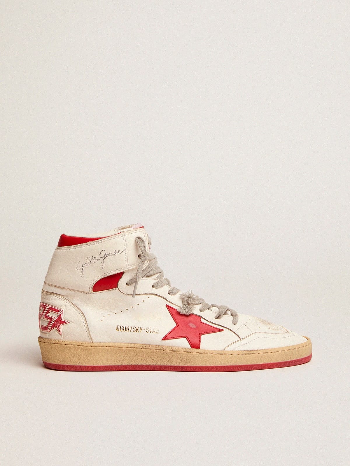 Golden Goose Mens Sky-Star With Signature On The Ankle And Red Inserts Mens