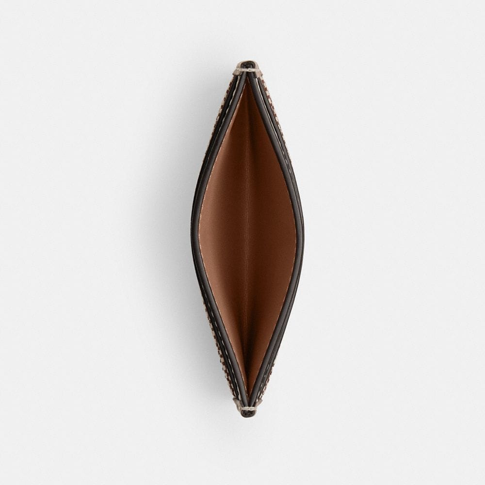 Coach Essential Card Case In Crystal Signature Jacquard Brass Mushroom