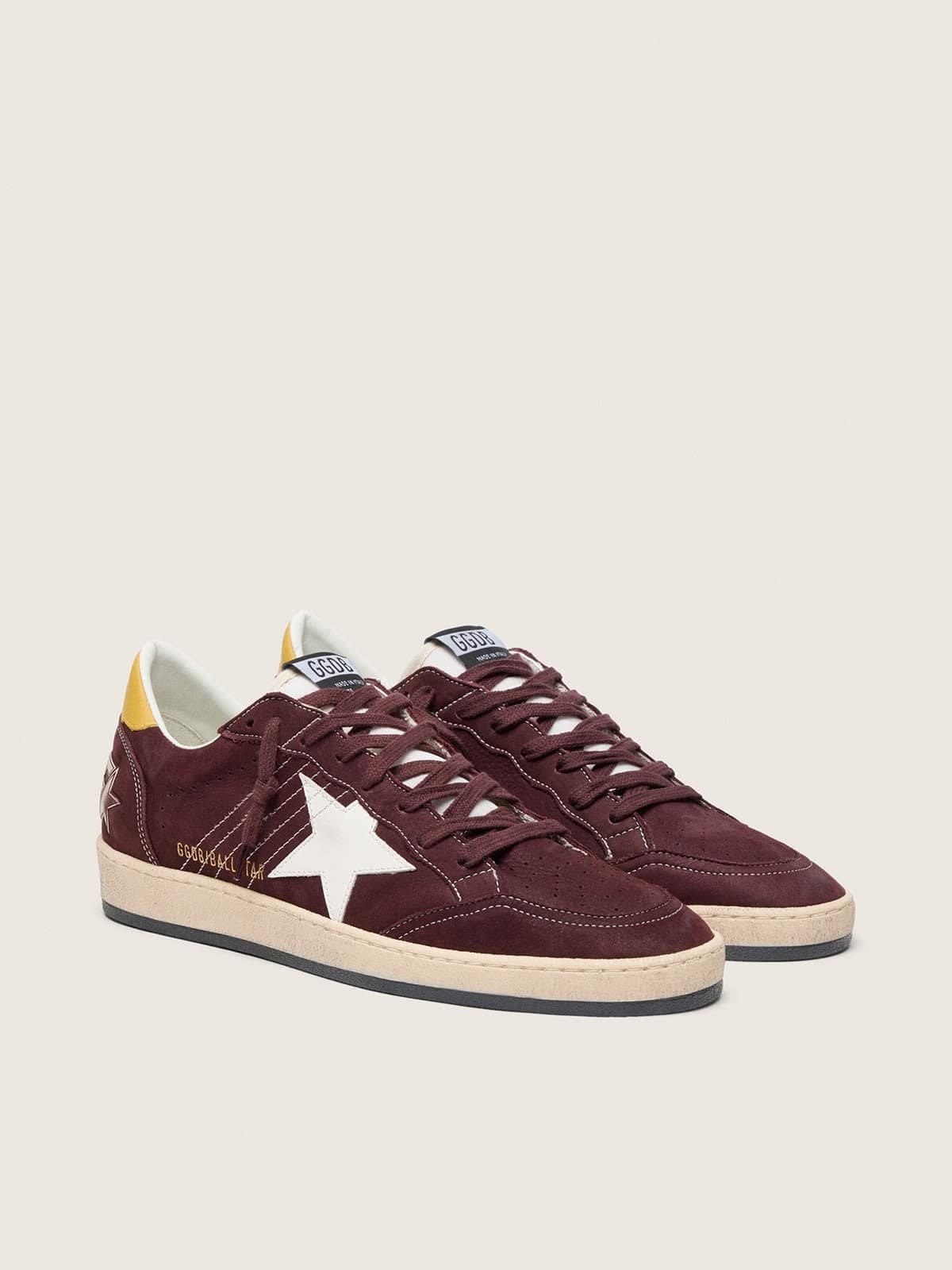 Golden Goose Mens Ball Star In Chocolate Nubuck With Leather Star And Heel Tab Mens