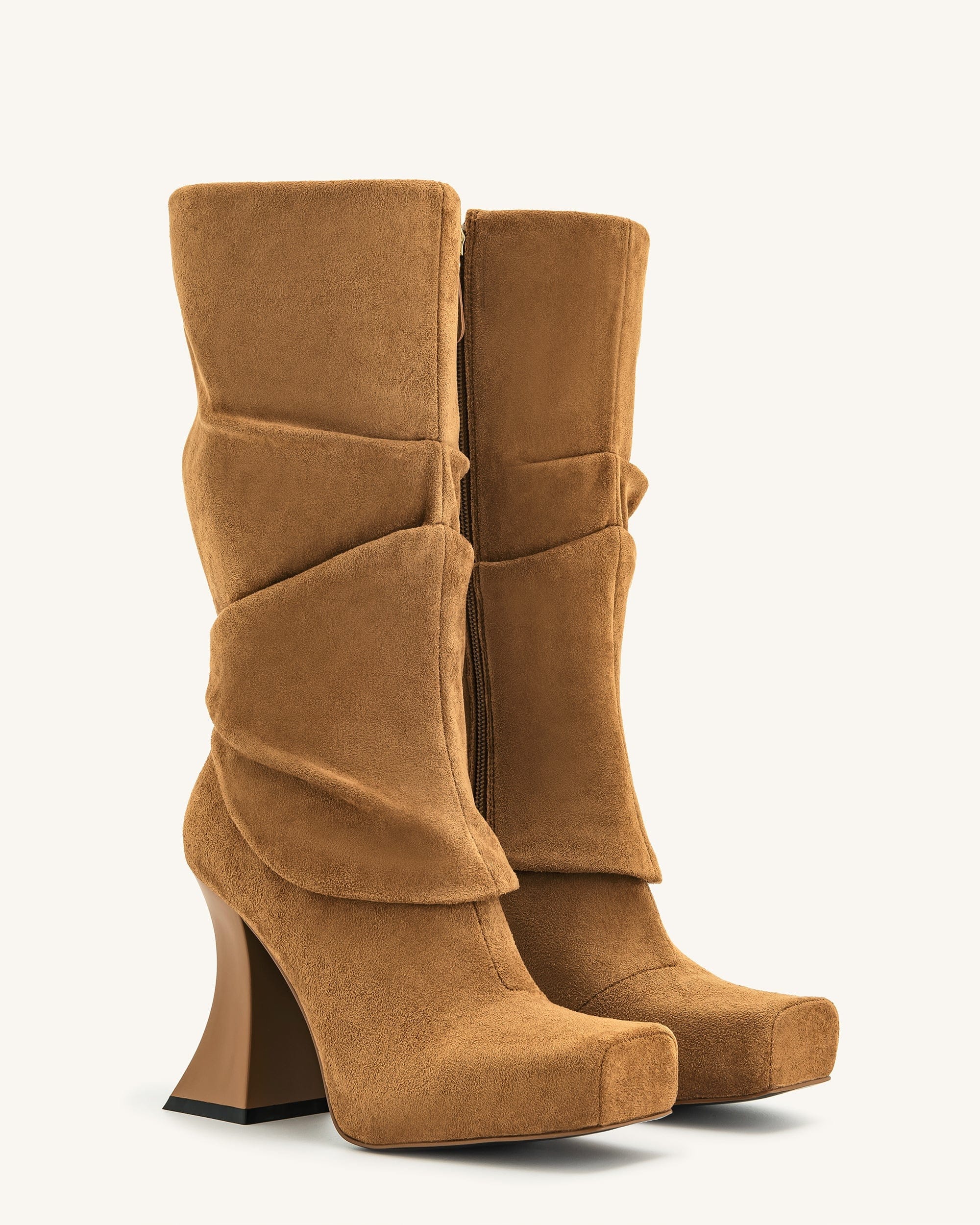 Jw Pei Reyna Square Toe Platform Knit Boots Brown