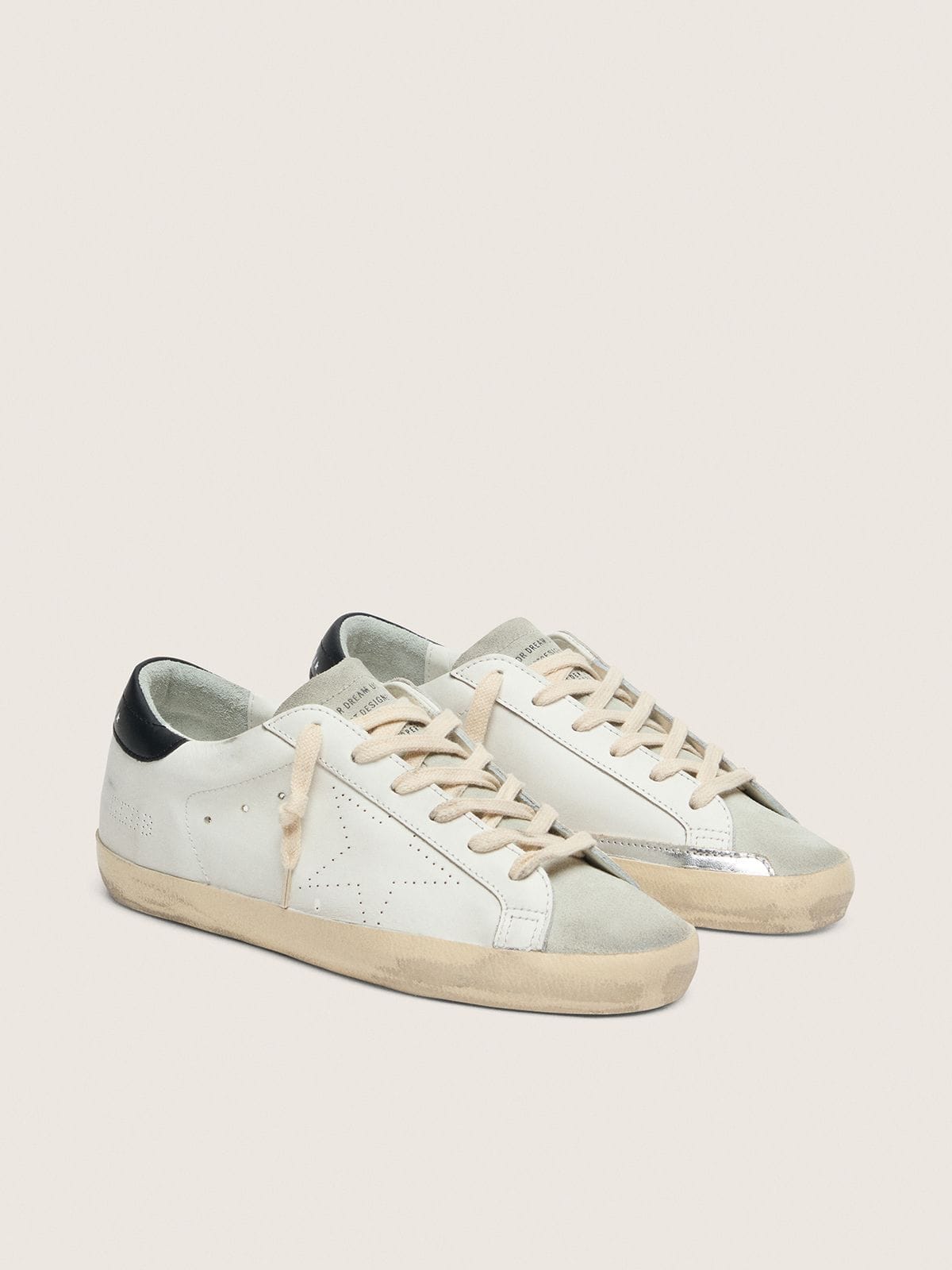 Golden Goose Mens Super-Star In White Leather With Perforated Star Mens