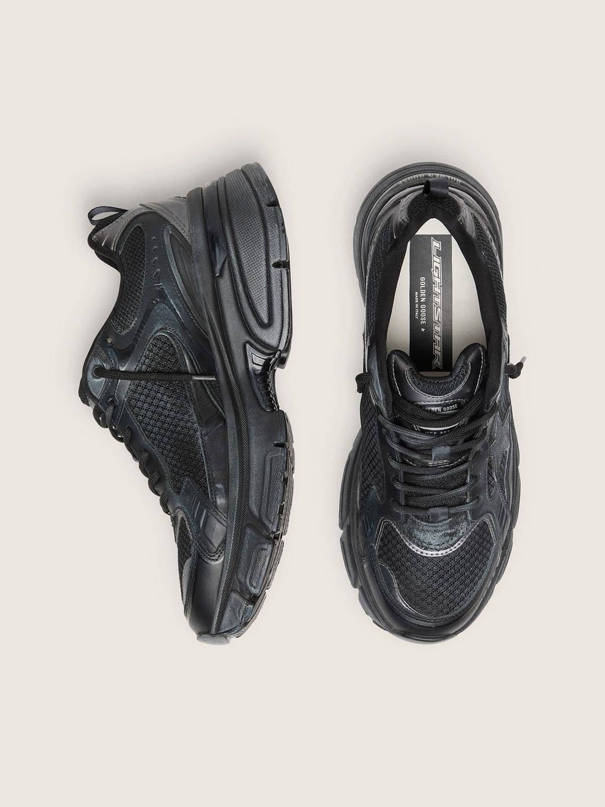 Golden Goose Mens Lightstar With Black Leather And Mesh Upper And Black Star Mens