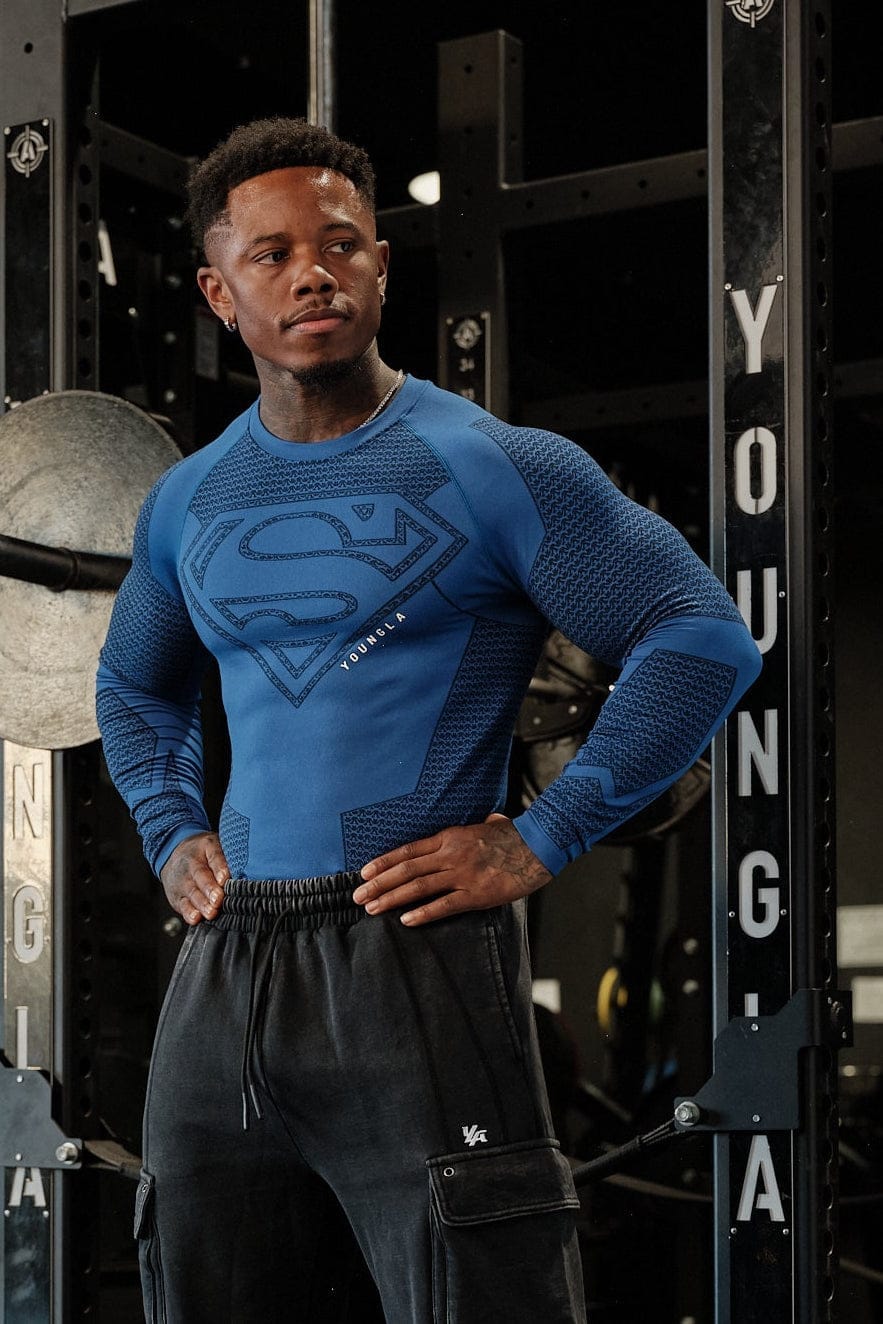 YoungLA 8066 Superman Compression Longsleeves Blue
