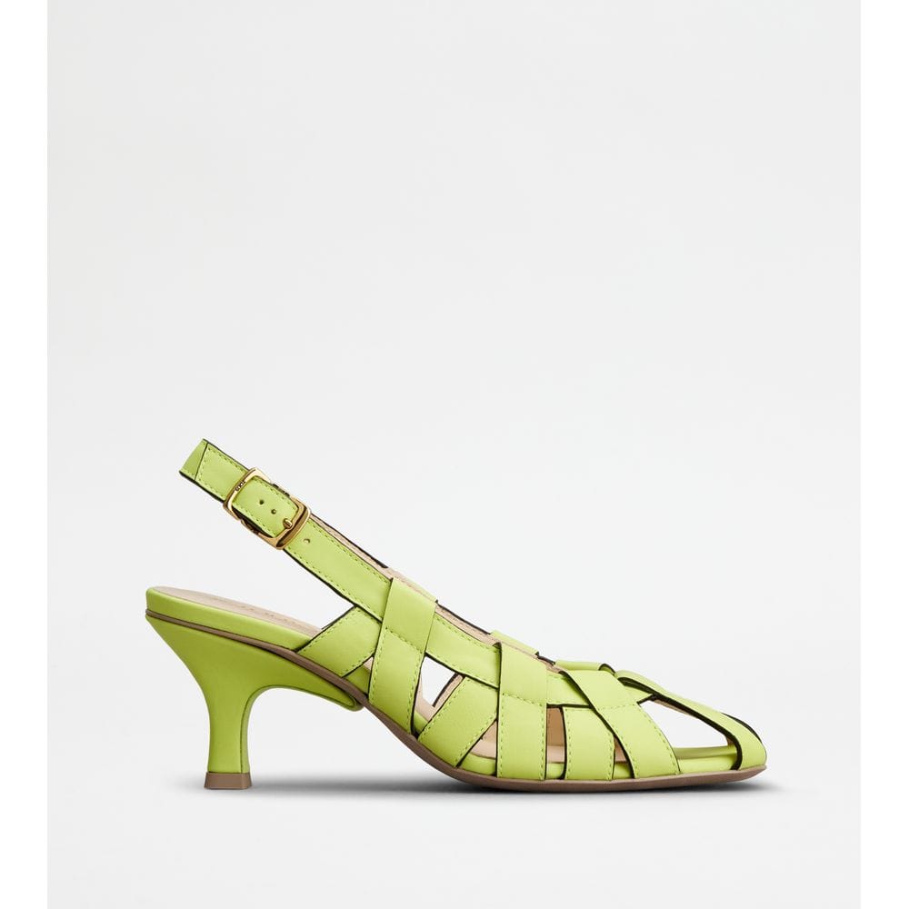 Tods Slingback Pumps In Leather Green Womens