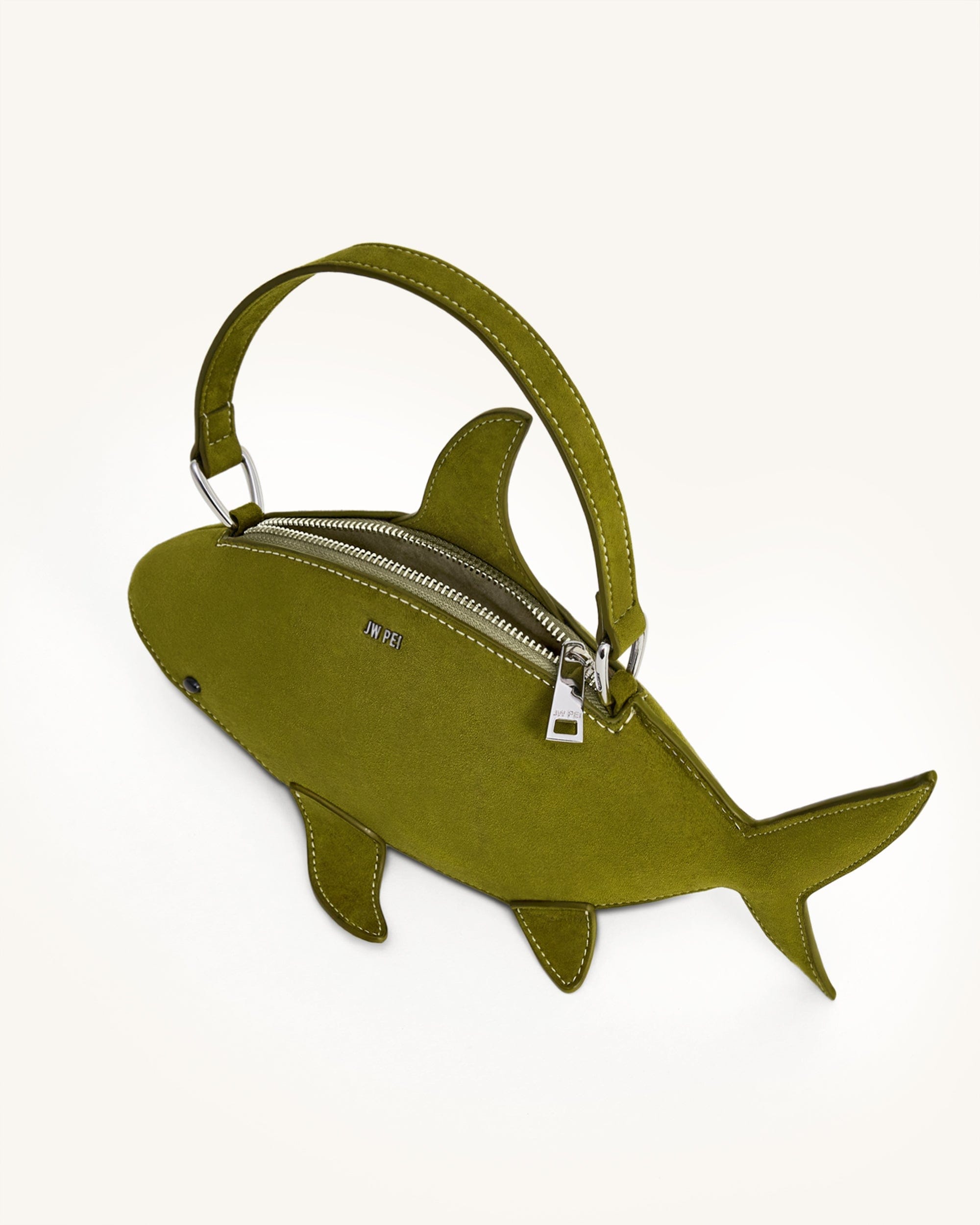 Jw Pei Nerys Faux Suede Shark Look Top Handle Bag Dark Olive