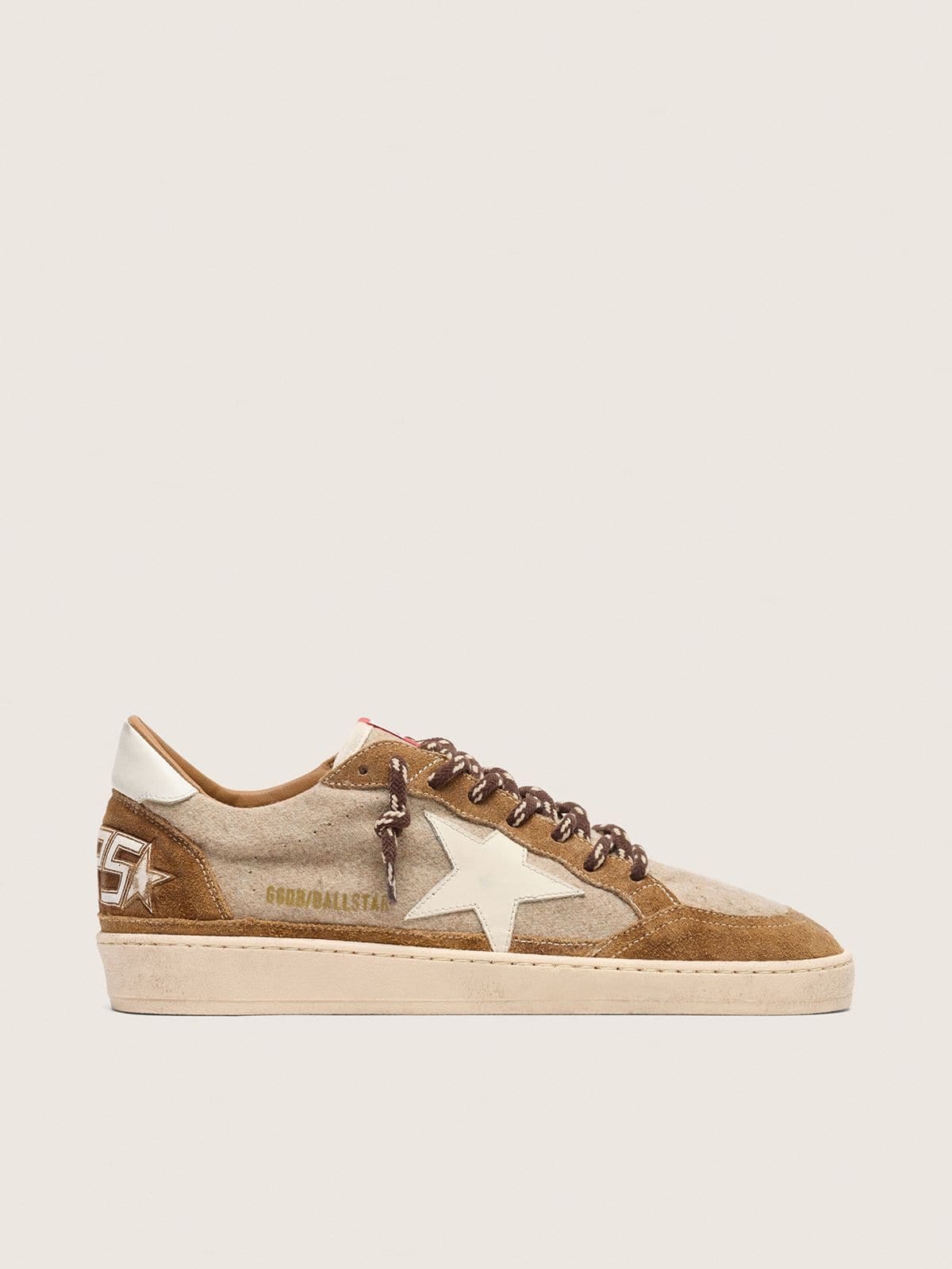 Golden Goose Mens Ball Star In Wool With Cream Leather Star And Brown Waxed Leather Inserts Mens