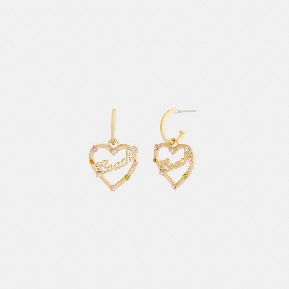 Coach Coach Script Heart Hoop Earrings Gold Multi