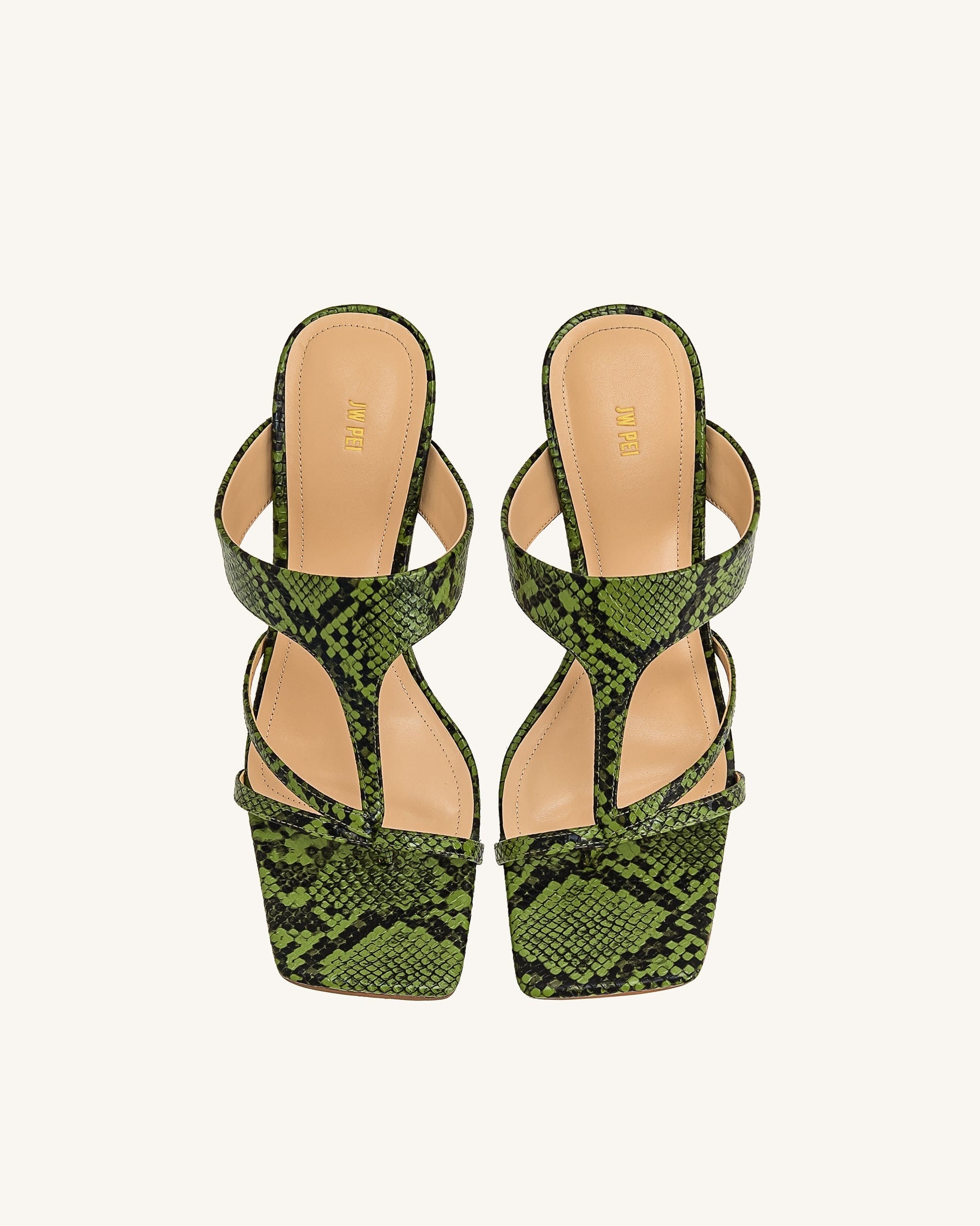 Jw Pei Cora Snakeskin Heeled Flip Flops Green