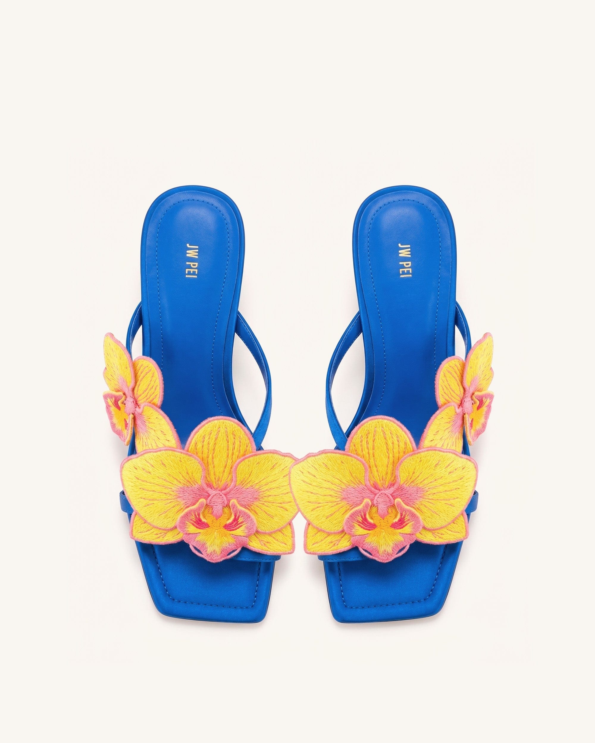 Jw Pei Serena Orchid Embroidered Toe Ring Heeled Sandals Royal Blue