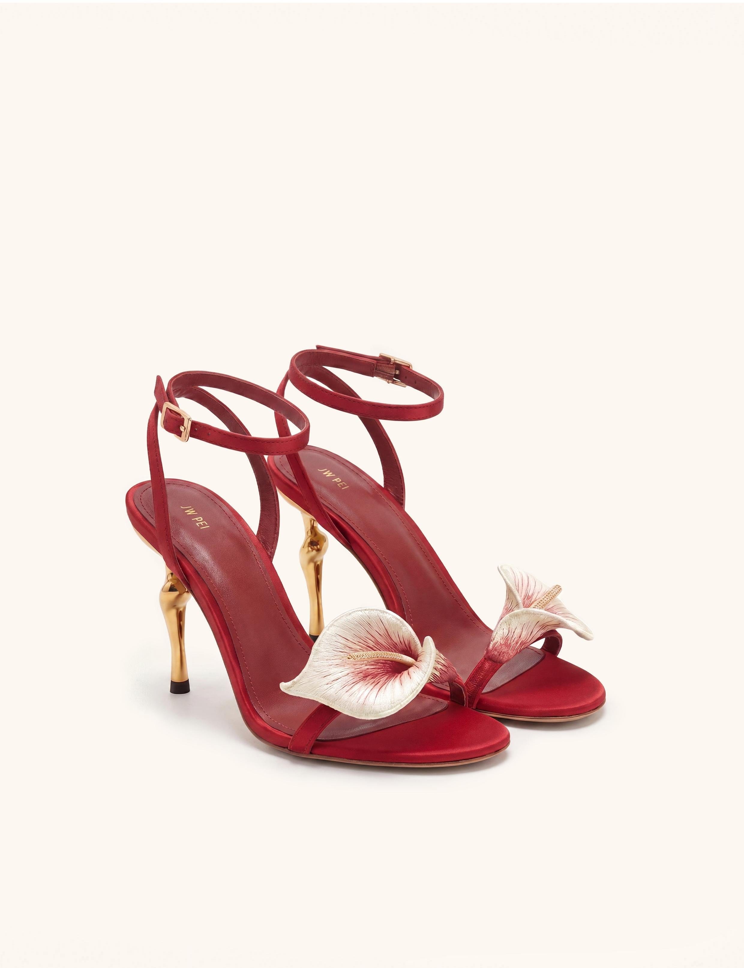Jw Pei Alivia Calla Lily Gold Metal Heel Sandals Red