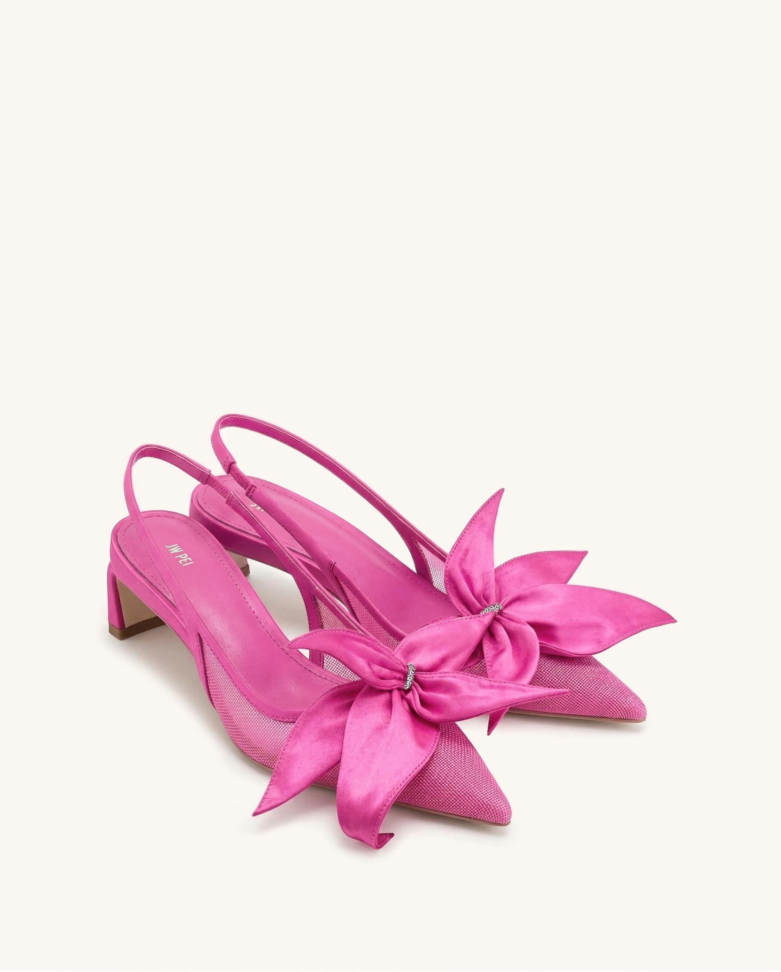 Jw Pei Queena Floral Appliques Slingback Pumps Rose Pink