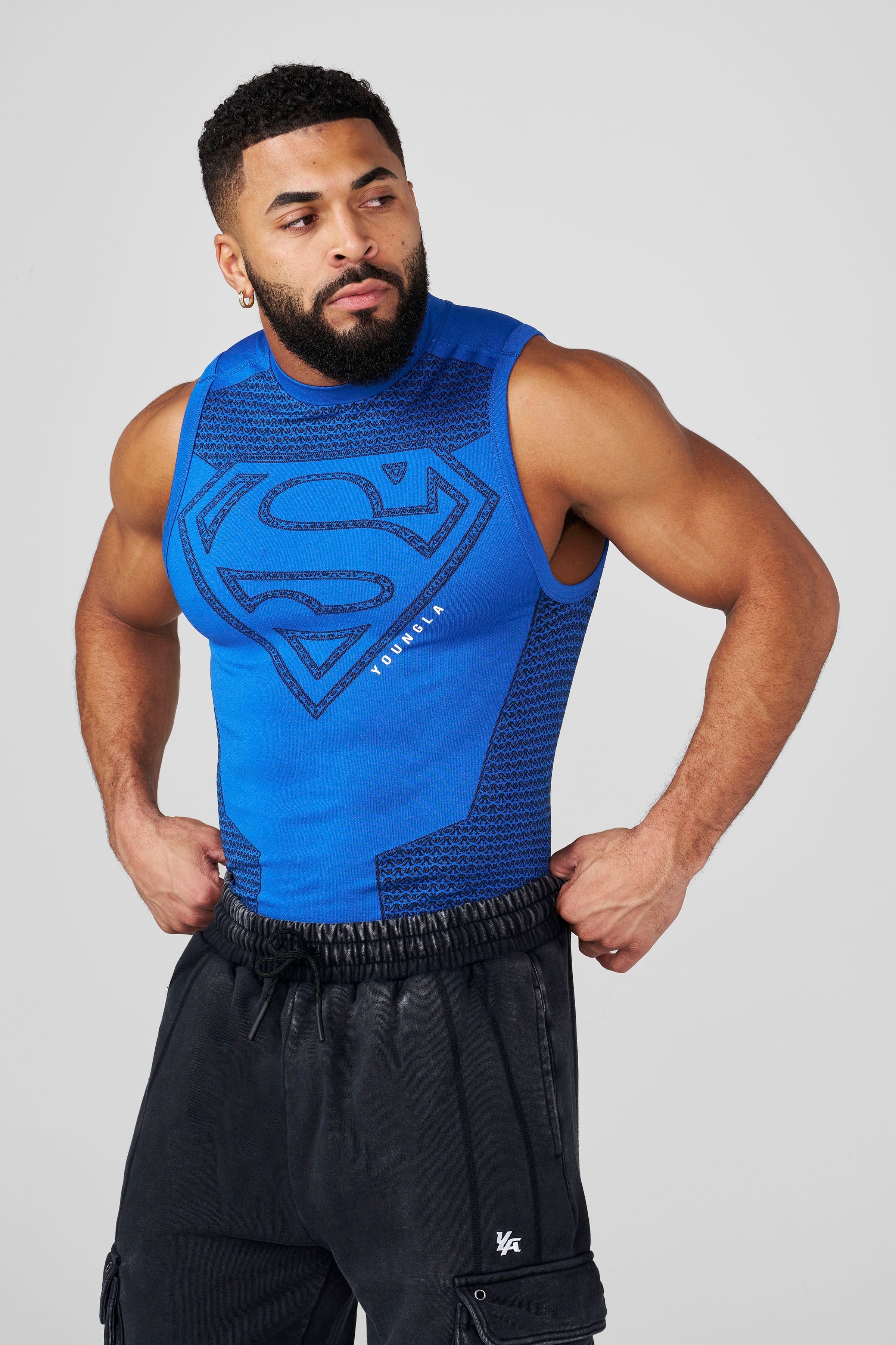YoungLA 3047 Superman Compression Tanks Blue