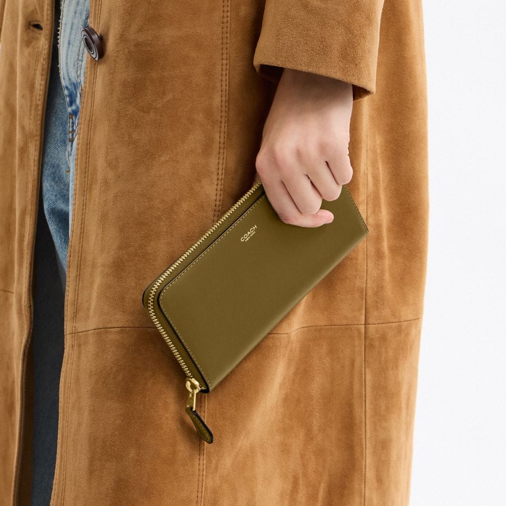 Coach New York Slim Accordion Zip Wallet Brass Muted Olive