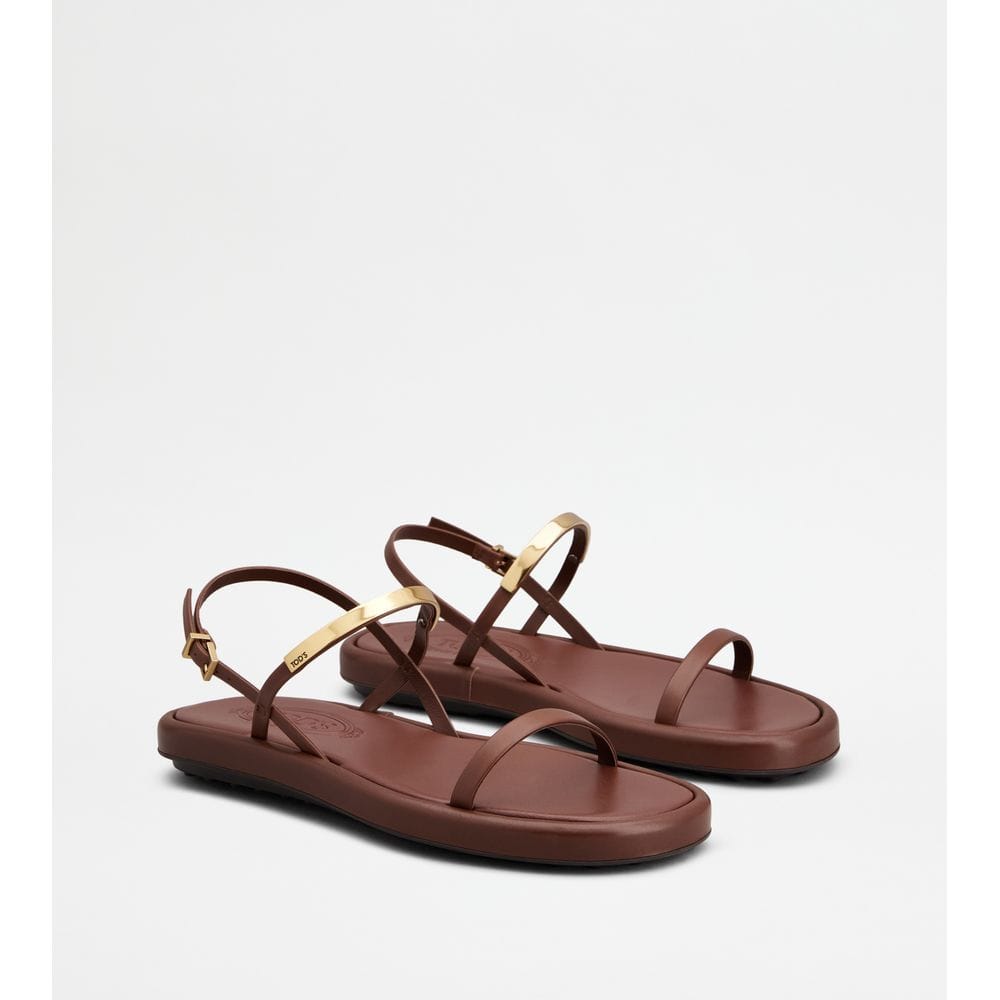 Tods Sandals In Leather Brown Womens