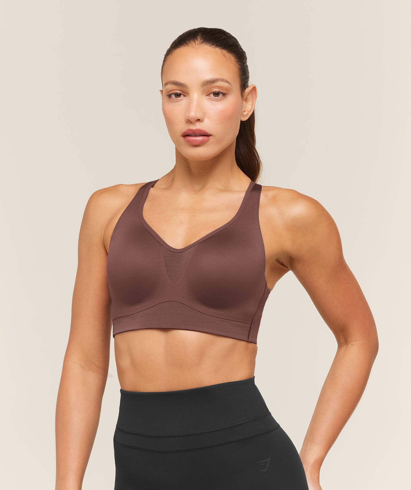 Women's Gymshark High Support V-Neck Sports Bra Espresso Brown