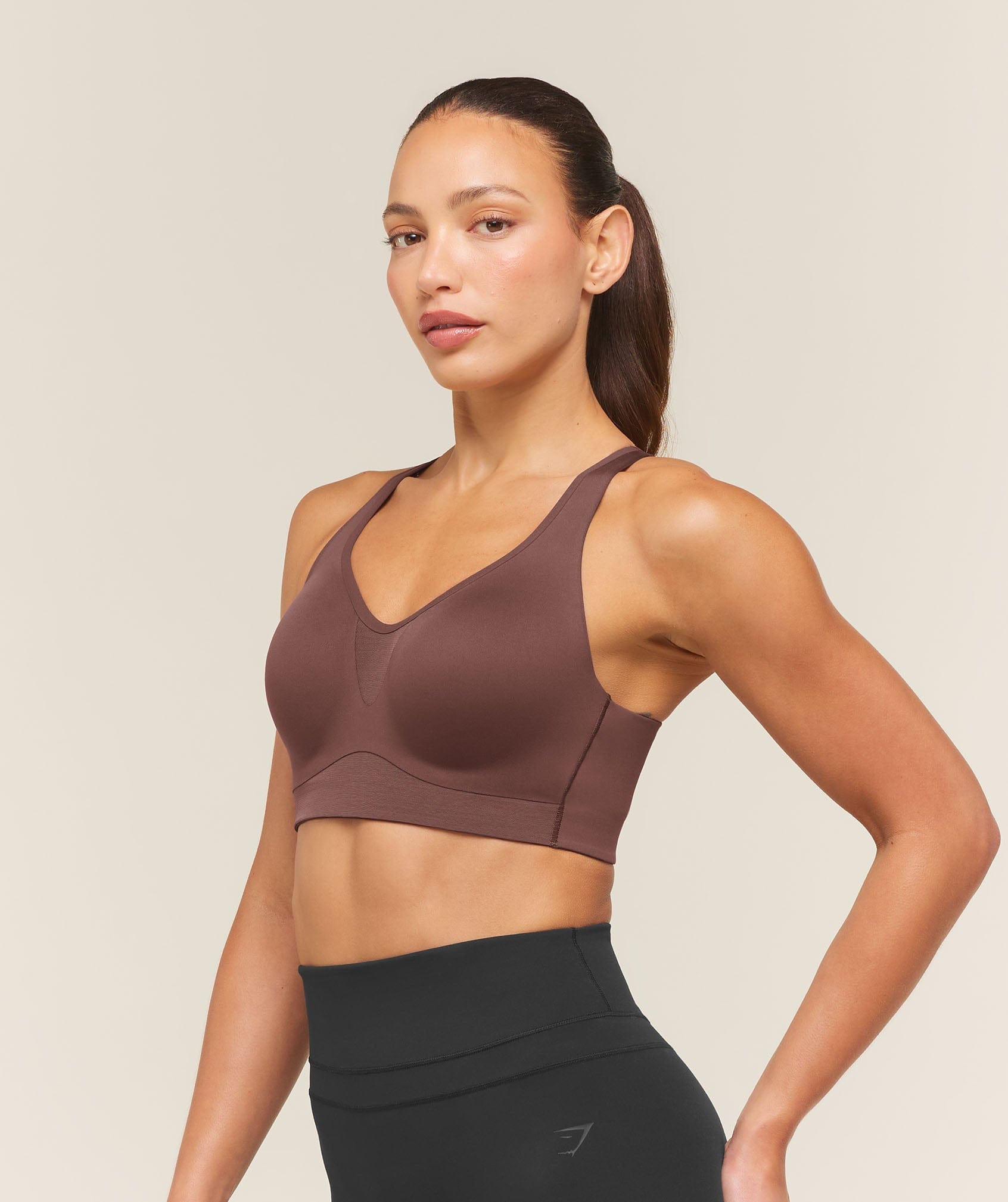 Women's Gymshark High Support V-Neck Sports Bra Espresso Brown
