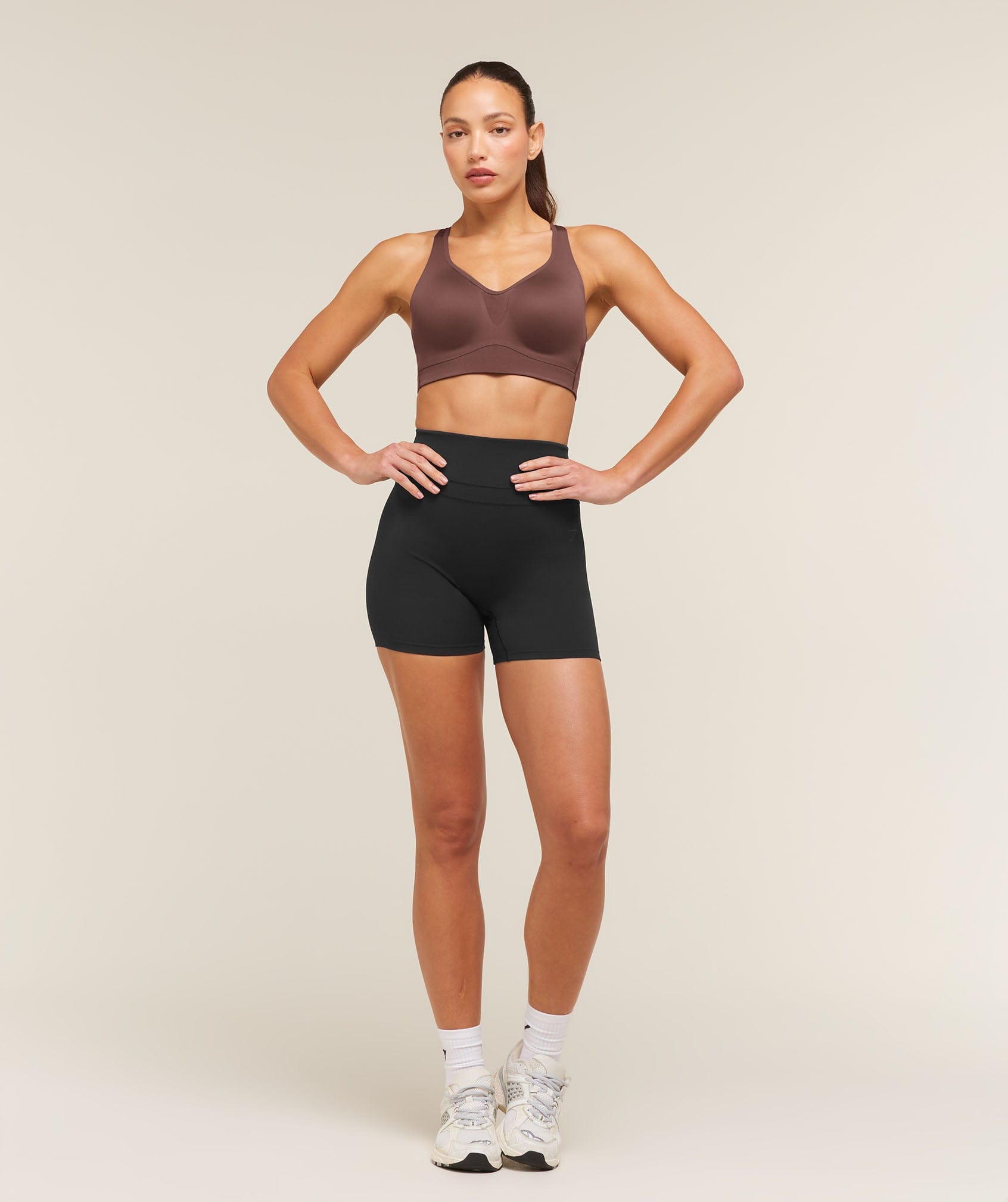 Women's Gymshark High Support V-Neck Sports Bra Espresso Brown