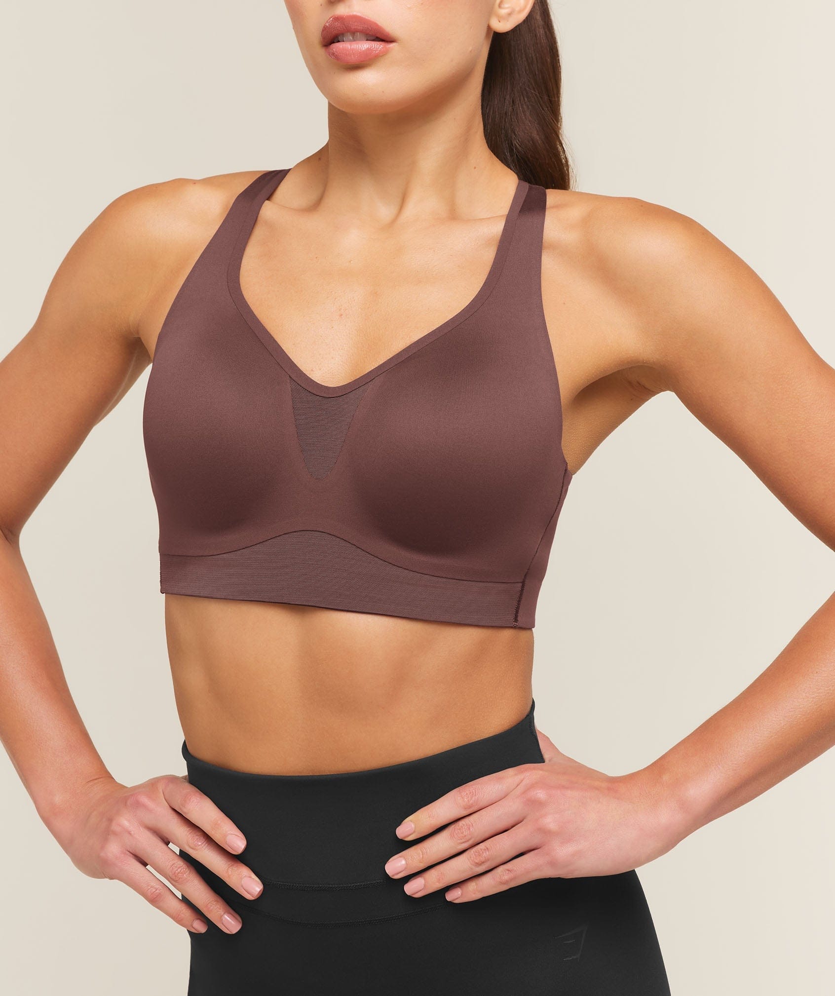Women's Gymshark High Support V-Neck Sports Bra Espresso Brown