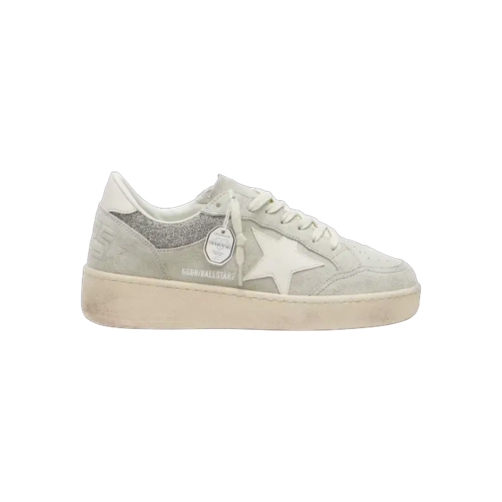 Golden Goose Ball Star In Light Gray Suede With Star And Glitter Inserts