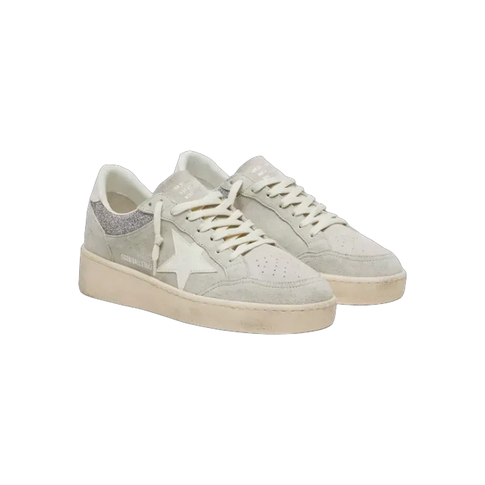 Golden Goose Ball Star In Light Gray Suede With Star And Glitter Inserts