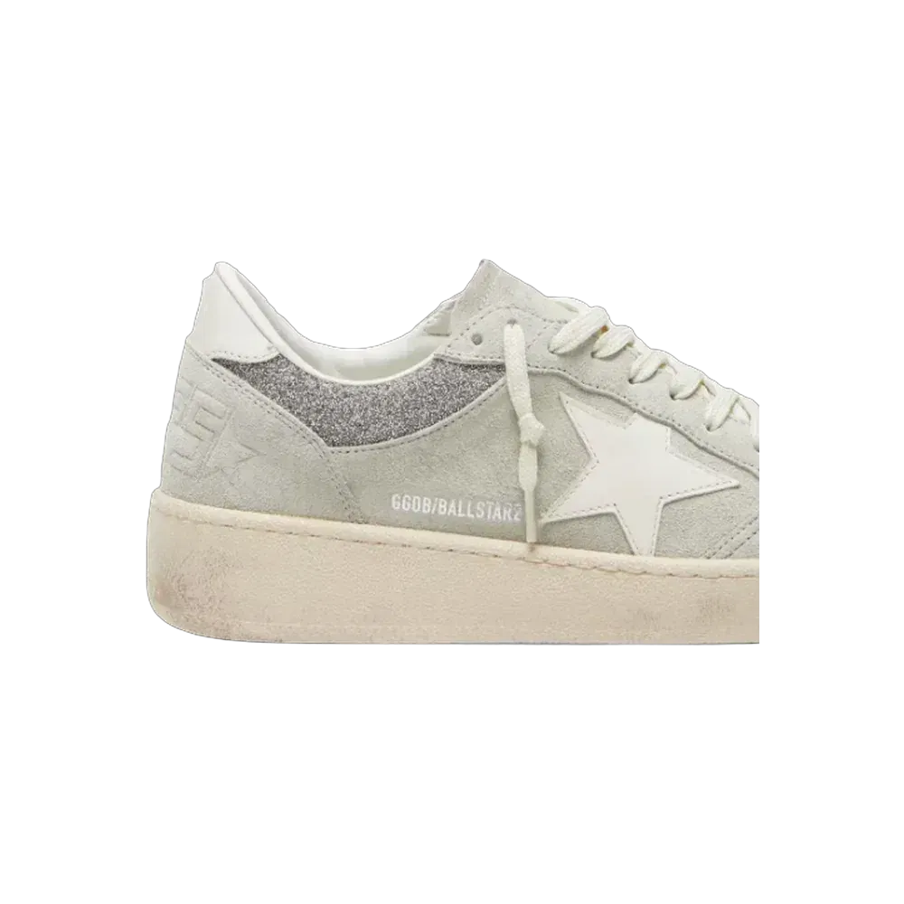 Golden Goose Ball Star In Light Gray Suede With Star And Glitter Inserts