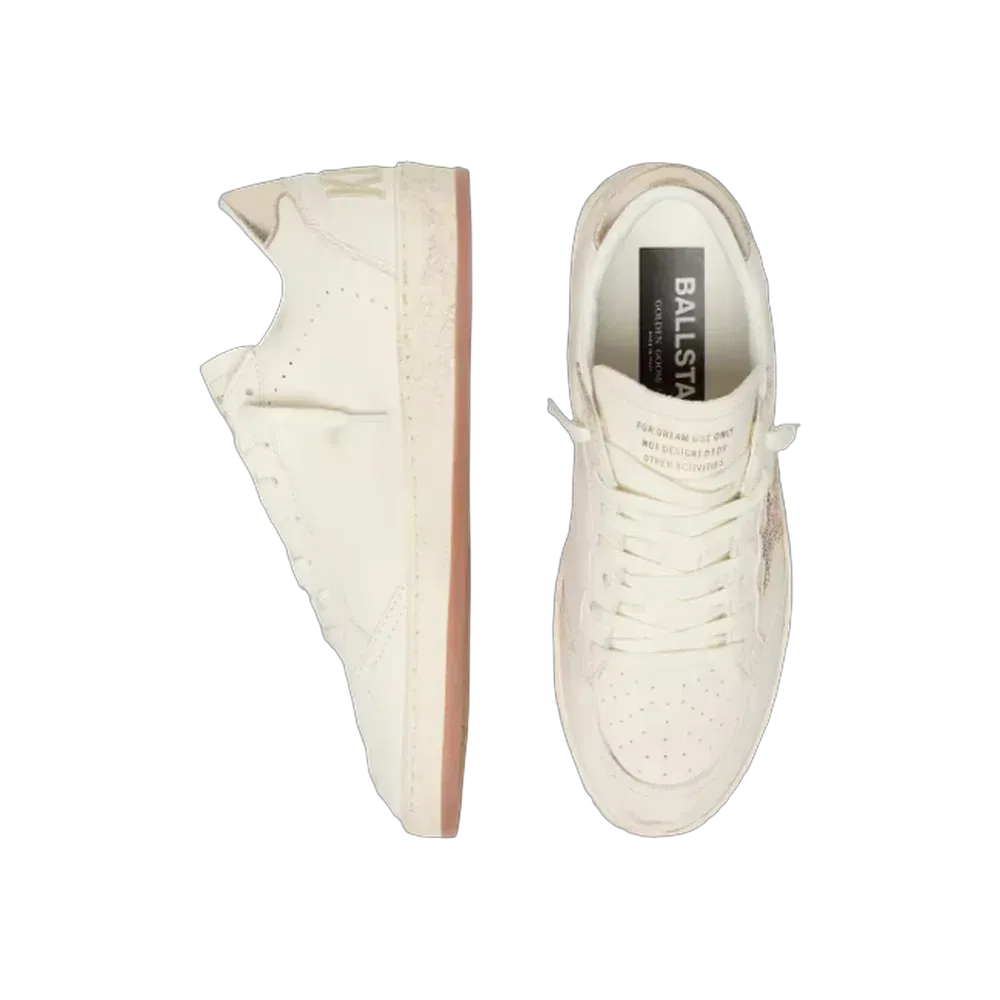 Golden Goose Ball Star In White Leather With Crystal Star And Metallic Heel Tab