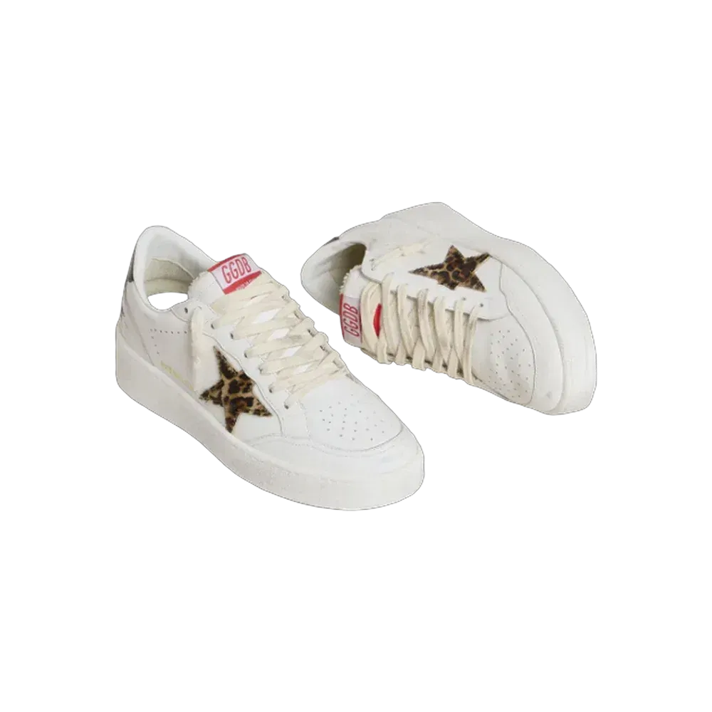 Golden Goose Ball Star With Leopard Pony Skin Star And Black Laminated Leather Heel Tab