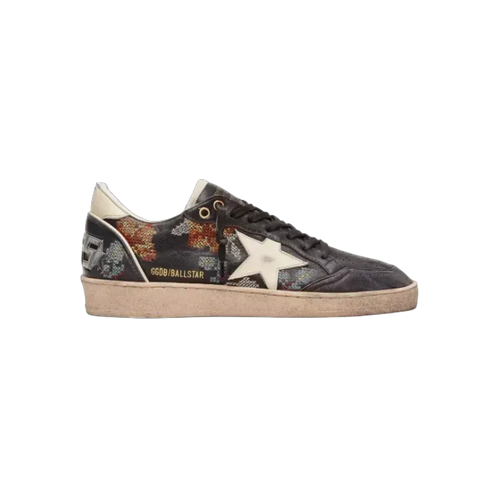 Golden Goose Ball Star LTD In Ebony Nappa With Multicolor Embroidery And White Star