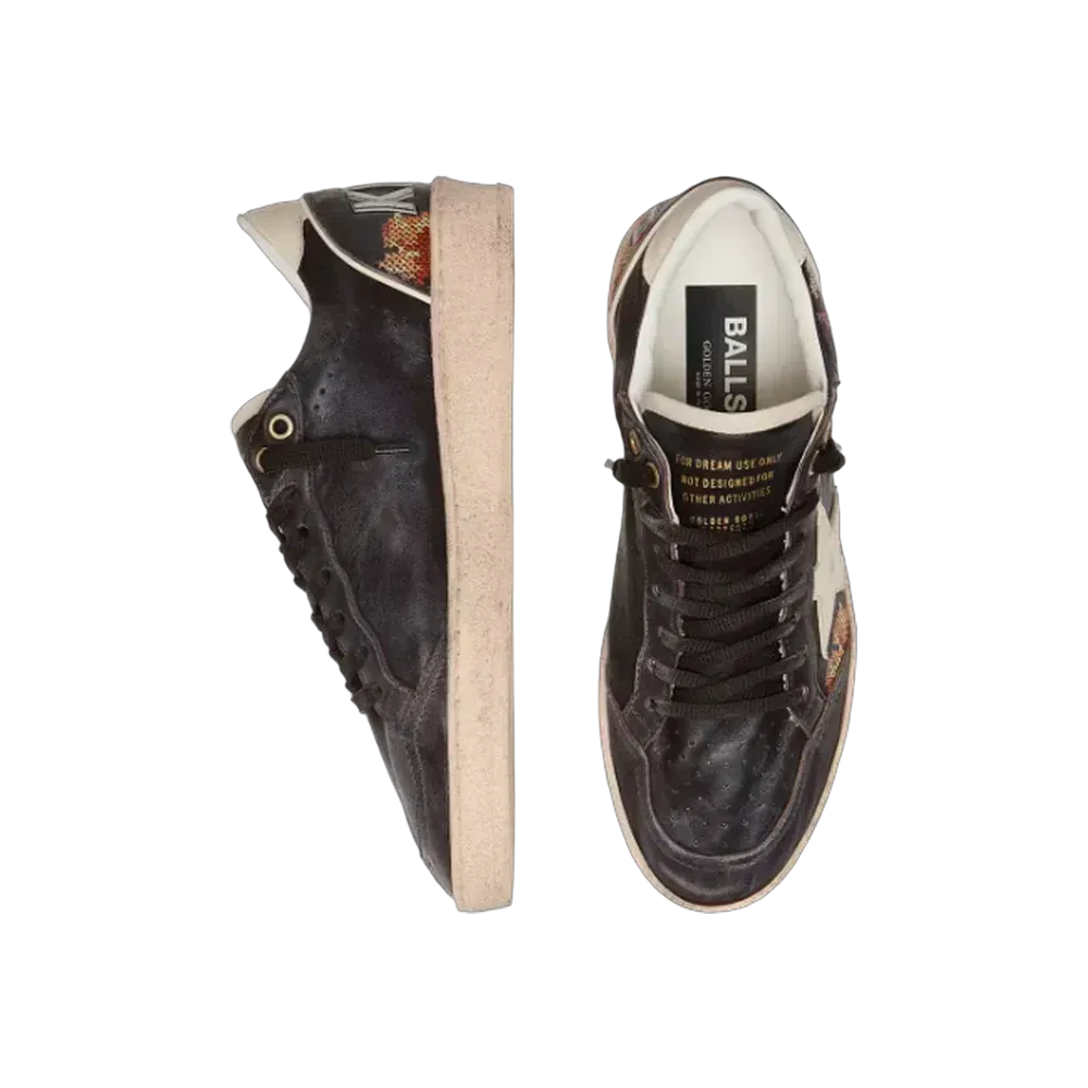 Golden Goose Ball Star LTD In Ebony Nappa With Multicolor Embroidery And White Star