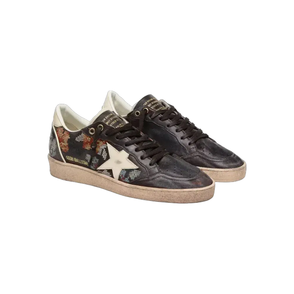 Golden Goose Ball Star LTD In Ebony Nappa With Multicolor Embroidery And White Star
