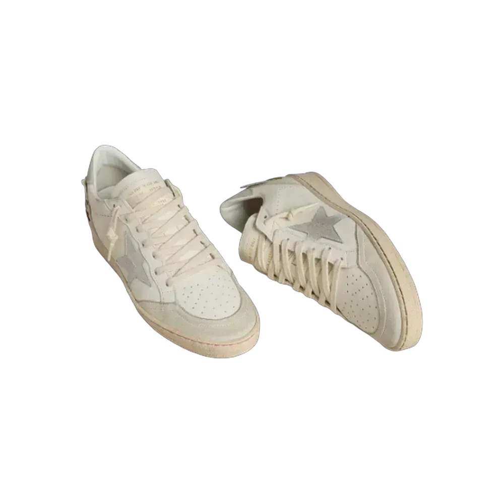 Golden Goose Ball Star In Leather With Platinum Suede Star And Multicolor Floral Embroidery
