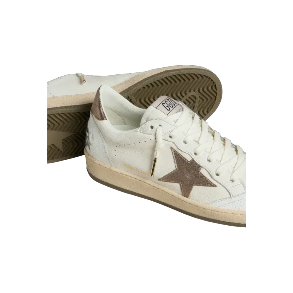 Golden Goose Ball Star Wishes In White Leather With Metallic Bronze Leather Star