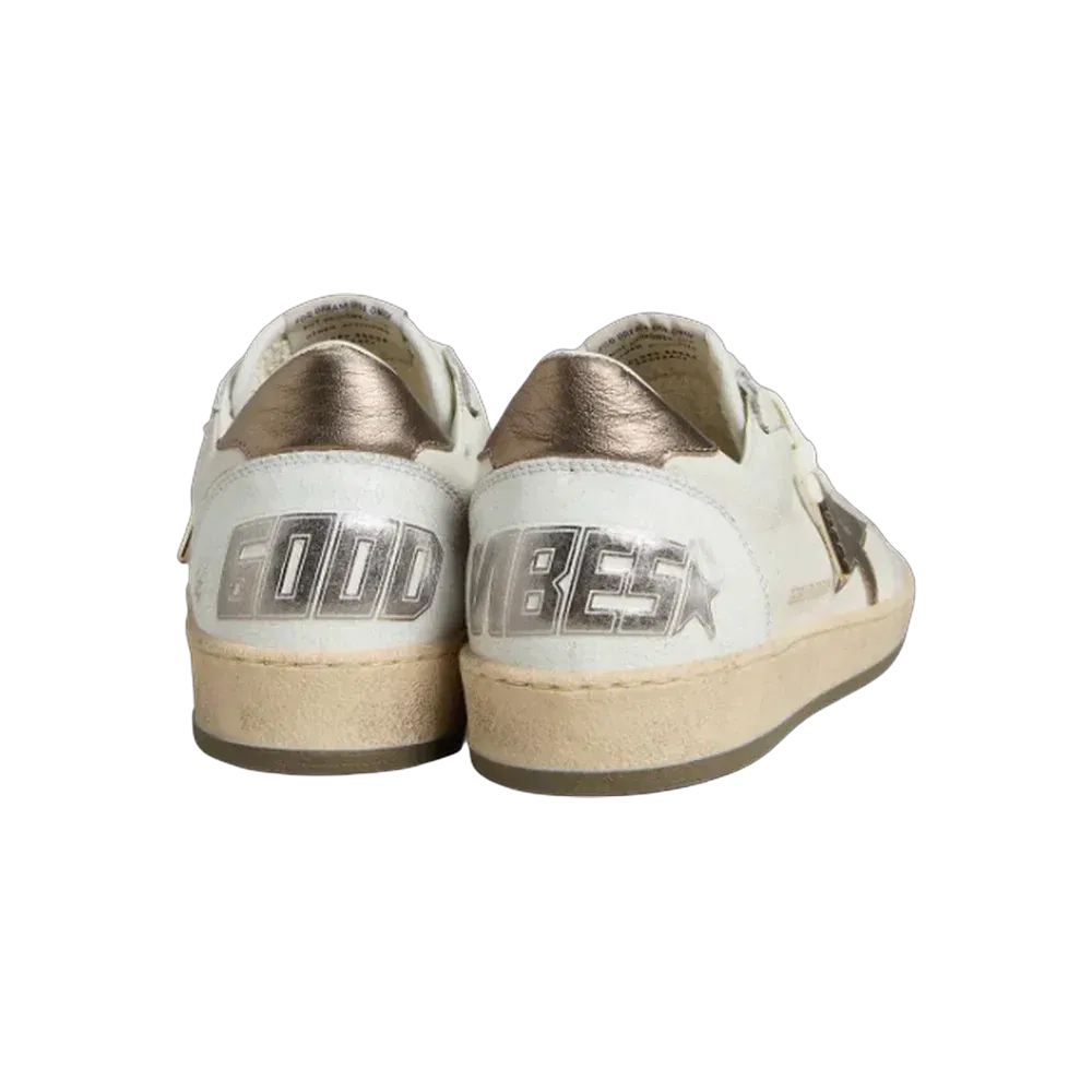 Golden Goose Ball Star Wishes In White Leather With Metallic Bronze Leather Star