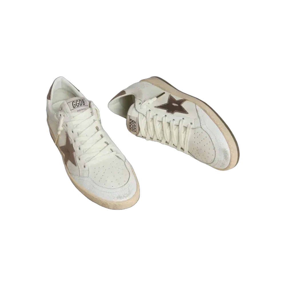 Golden Goose Ball Star Wishes In White Leather With Metallic Bronze Leather Star