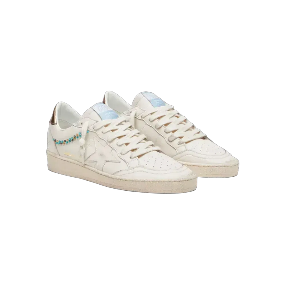 Golden Goose Ball Star In Cream Leather With Tone-On-Tone Star And Beads