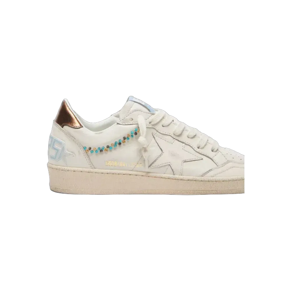 Golden Goose Ball Star In Cream Leather With Tone-On-Tone Star And Beads