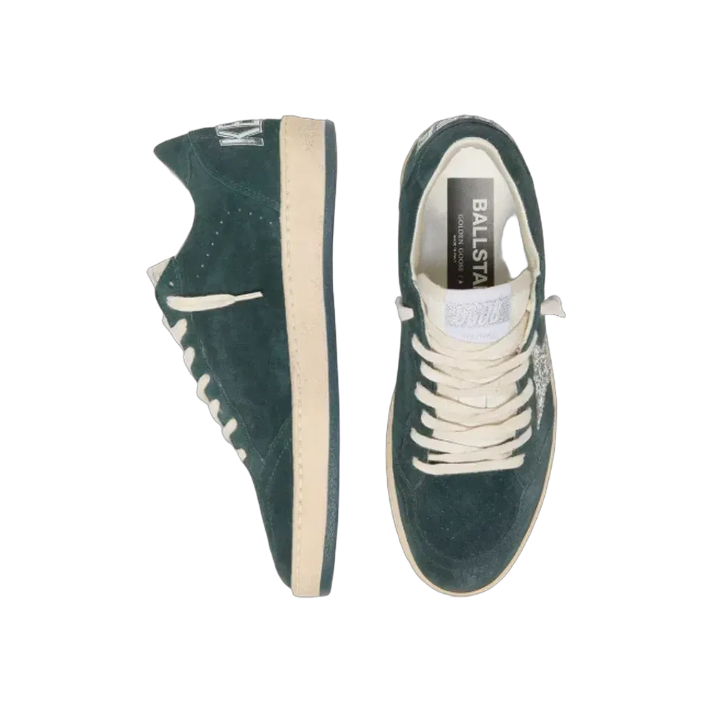 Golden Goose Ball Star In Green Suede With Silver Glitter Star