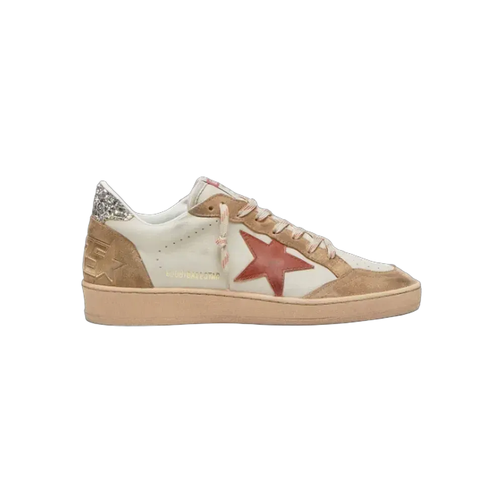 Golden Goose Ball Star In Cream Leather With Brick-Red Leather Star And Suede Inserts