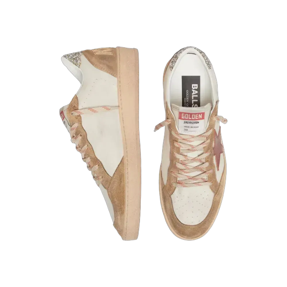 Golden Goose Ball Star In Cream Leather With Brick-Red Leather Star And Suede Inserts