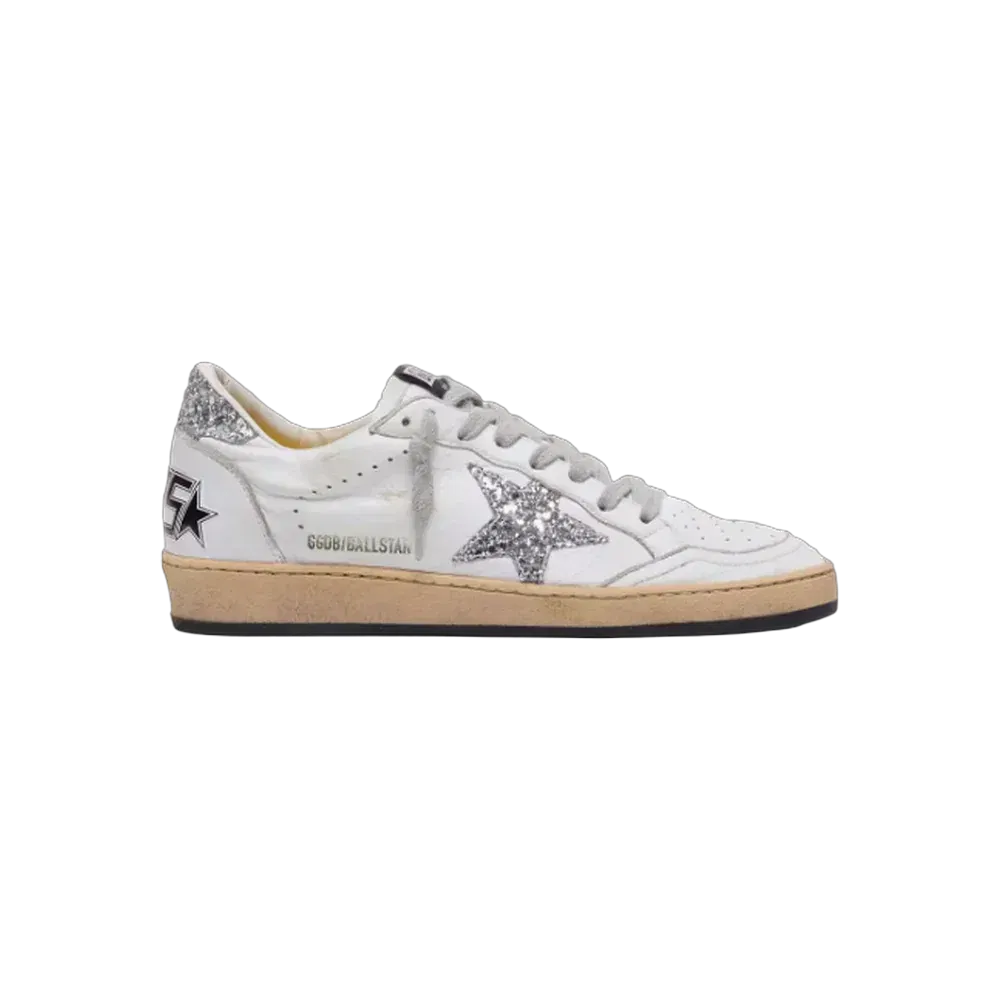 Golden Goose Ball Star In Nappa With Silver Glitter Star