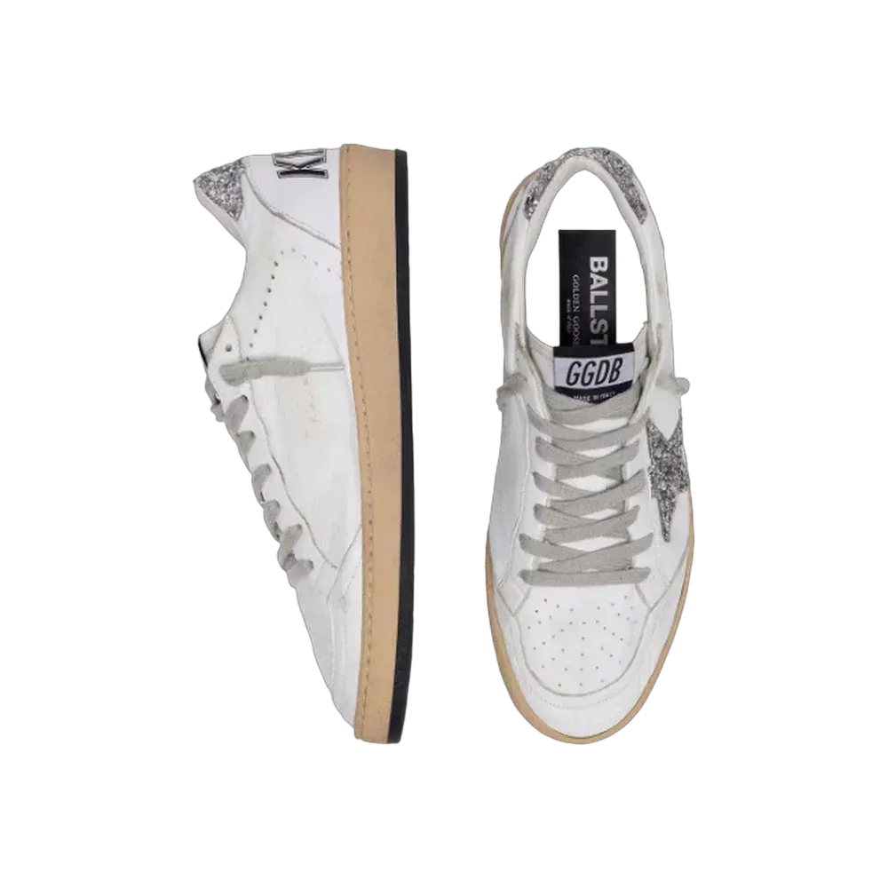 Golden Goose Ball Star In Nappa With Silver Glitter Star