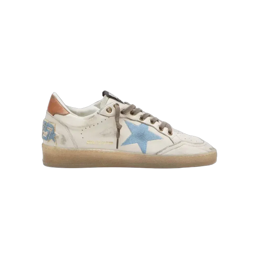 Golden Goose Ball Star LTD In White Leather With Light Blue Embroidered Star